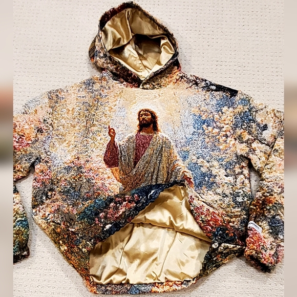 Nickscacchetti Jaquard Tapestry Jesus/ Blessed Mother Mary Hoodie Adult Med NWOT - Picture 6 of 16